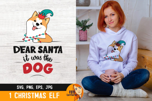 Christmas Dog in a Elf Hat with Quote
